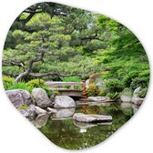Organische Wanddecoratie - Kunststof Muurdecoratie- Organisch Schilderij - Japans - Natuur - Water - Stenen - Bomen- 90x90 cm - Organische spiegel vorm op kunststof