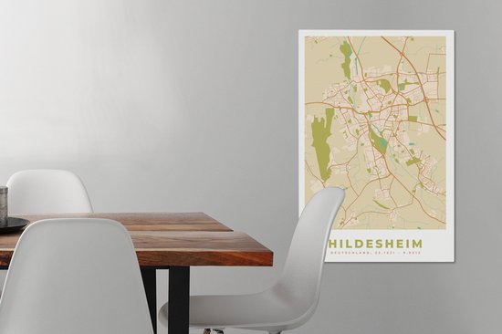 Peinture sur toile Hildesheim - Vintage - Plan de ville - Carte - Plan d'étage - 40x60 cm - Décoration murale