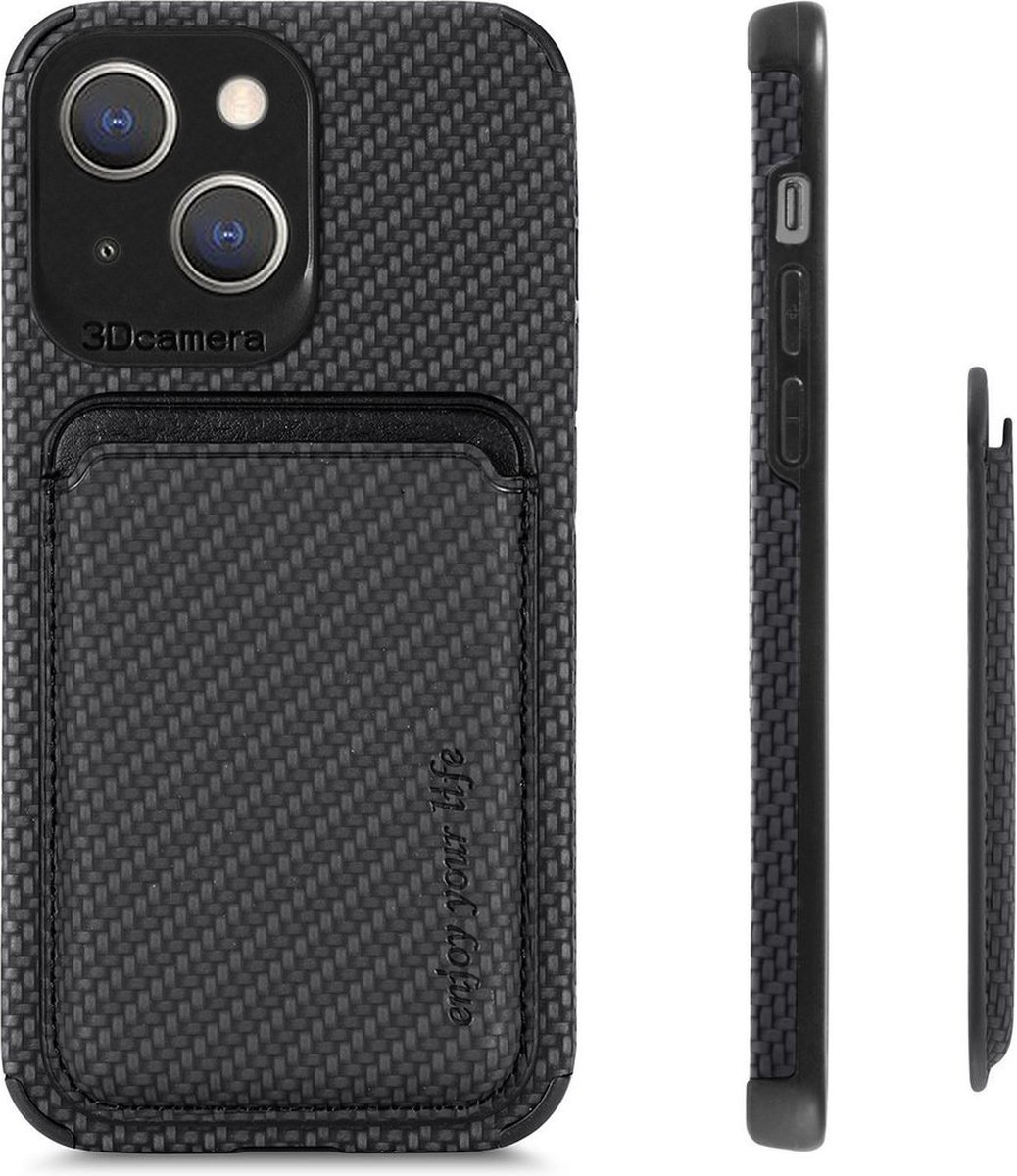 Coverzs geschikt voor Apple iPhone 13 Magneet gevlochten hoesje met pasjeshouder zwart