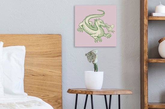 Illustration pour enfants d'un dragon avec langue fendue 20x20 cm - petit - Tirage photo sur toile (Décoration murale salon / chambre) / Peintures sur toile Animaux