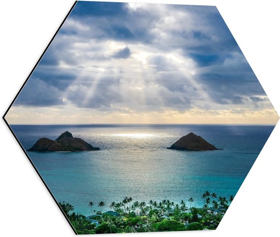 WallClassics - Dibond Hexagon - Uitzicht over Strand en Zee - Lanikai Beach - Hawaï - 50x43.5 cm Foto op Hexagon (Met Ophangsysteem)