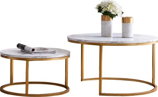 Salontafel Rond Marmer set van 2 - Goud - Lampen & Meer