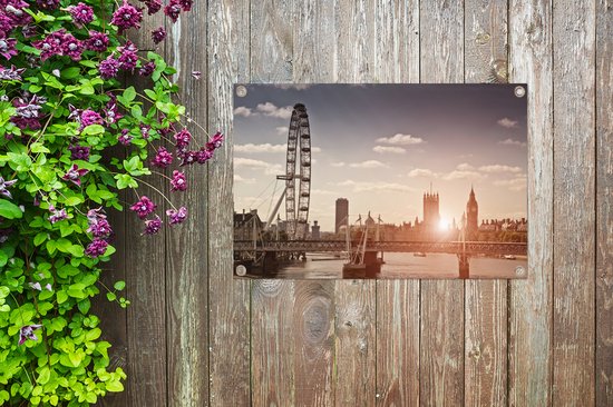 Sunset at the London Eye in England Garden poster 60x40 cm - petit - Toile de jardin / Toile d'extérieur / Peintures pour l'extérieur (décoration de jardin)