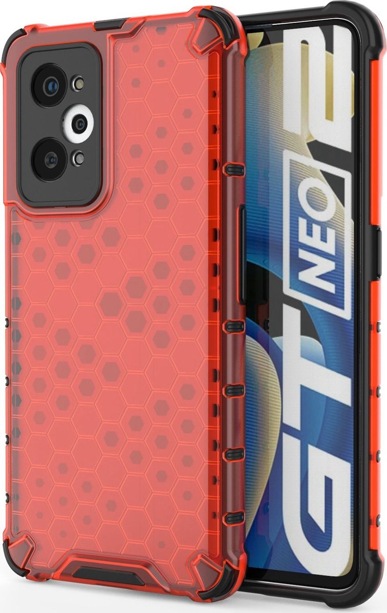 Mobigear Hoesje geschikt voor Realme GT Neo 3T Telefoonhoesje Hardcase | Mobigear Honeycomb Backcover Shockproof | Schokbestendig GT Neo 3T Telefoonhoesje | Anti Shock Proof - Rood
