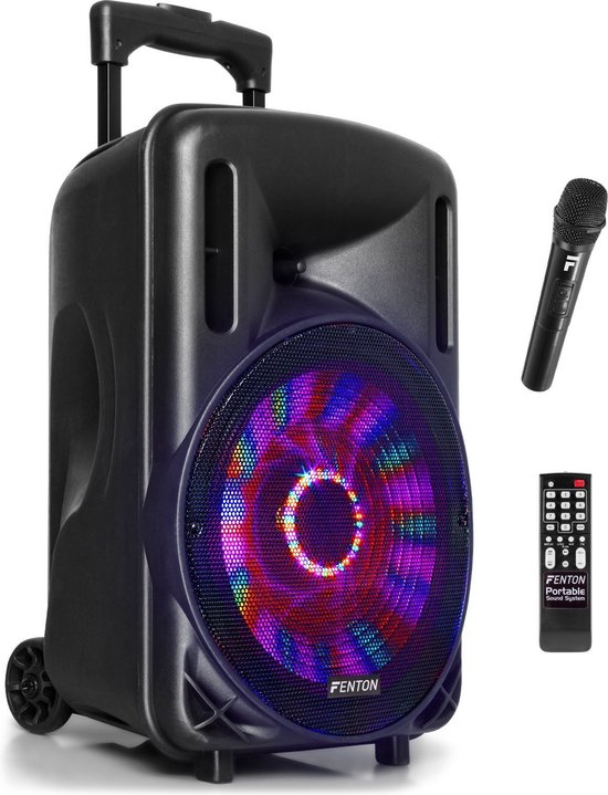 Party speaker Bluetooth - Fenton FT10LED - 450 Watt - partybox speaker op accu - incl microfoon - karaoke set