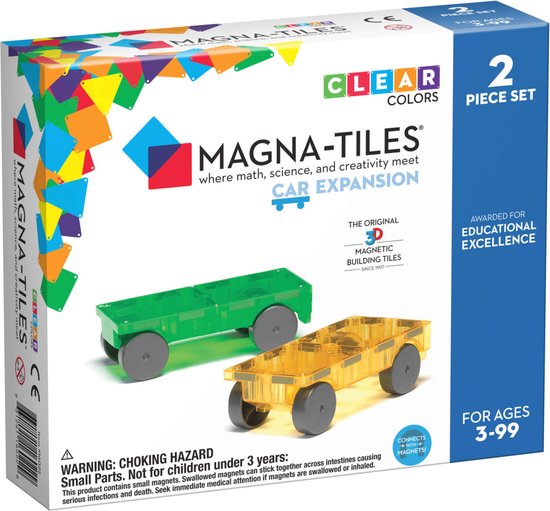 Magna Tiles - 2 stuks Cars Auto's Clear Colors - Constructiespeelgoed