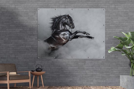 Muurdecoratie buiten Paard - Rook - Zwart - 160x120 cm - Tuindoek - Buitenposter