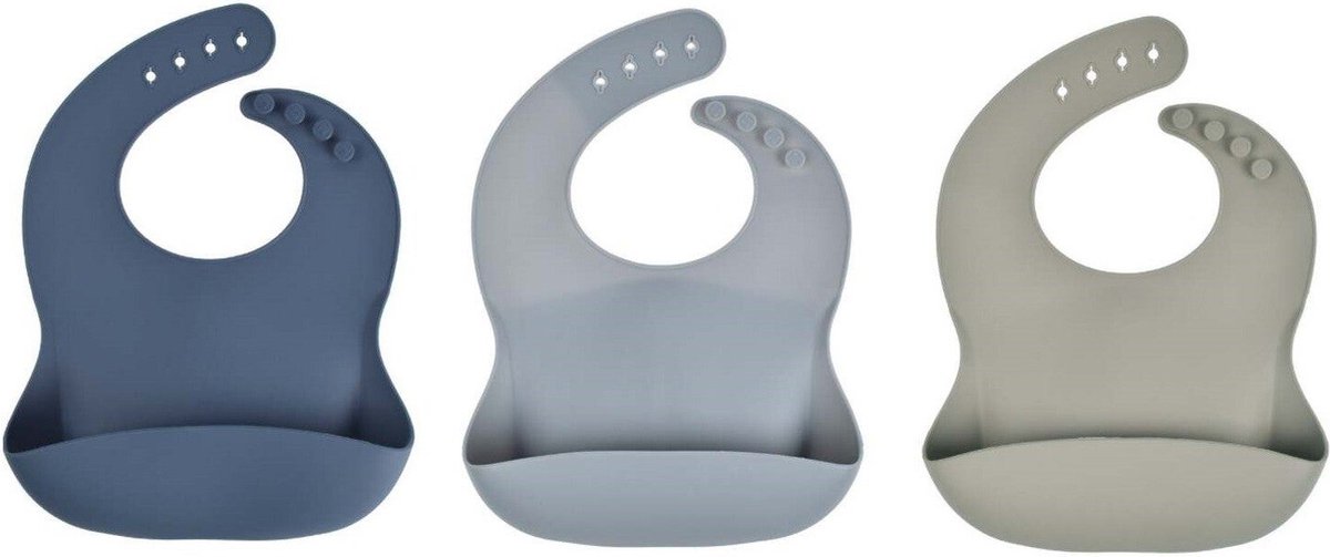Goedkoopste 3 Stuks - Siliconen Slabbetjes met Opvangbak - Blauw Groen