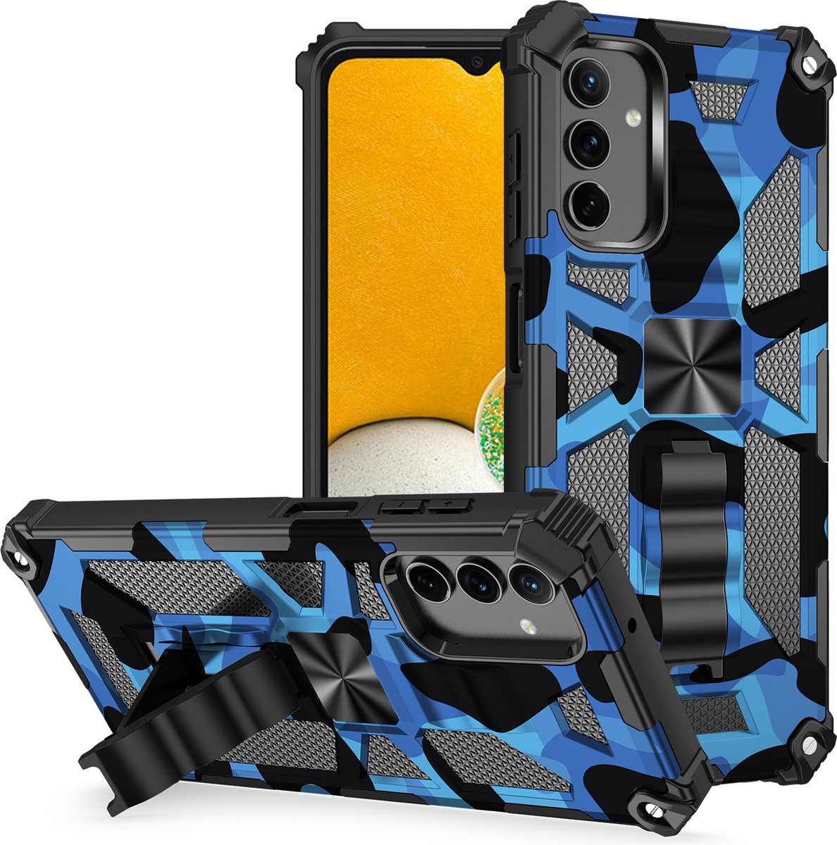 Samsung A52 hoesje rugged extreme backcover met kickstand Camouflage - Blauw