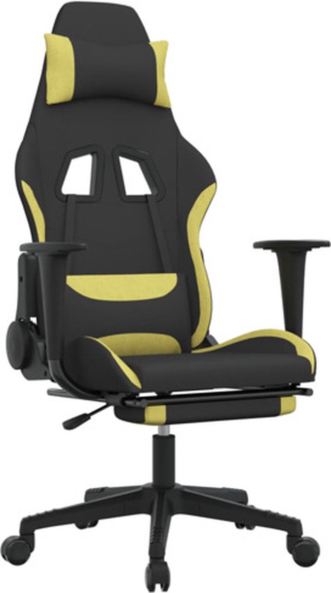 vidaXL Massage - gamestoel - met - voetensteun - stof - zwart - en - lichtgroen