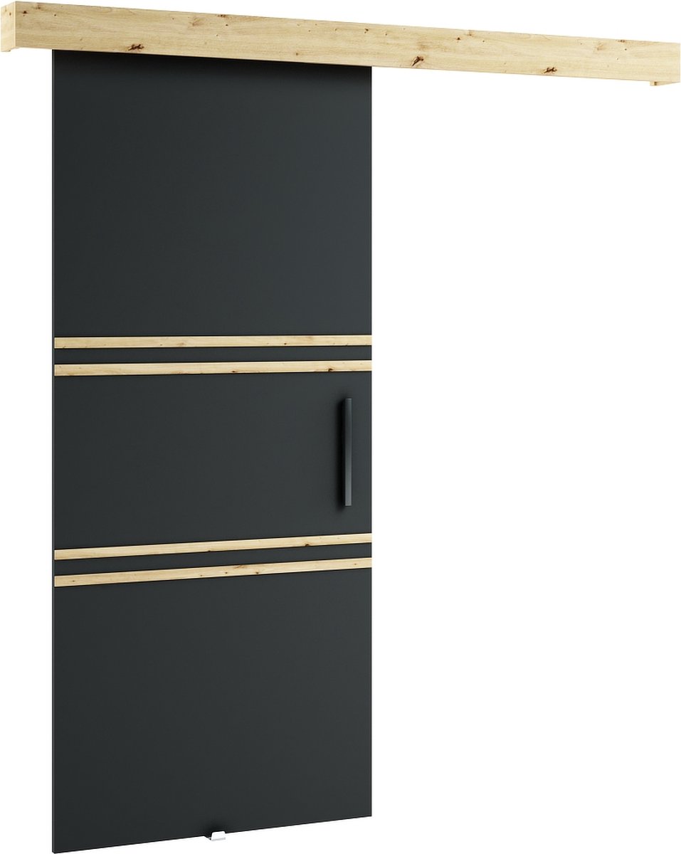 InspireMe - Schuifdeursysteem met rail - 90x204cm - LOPA XI - Zwart Mat + Artisan Eik met Soft-Close system