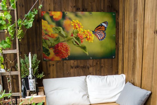 Affiche jardin - Toile jardin - Posters de jardin extérieur - Papillon - Insectes - Fleurs - Jaune - 120x80 cm - Jardin
