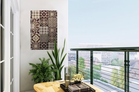 Tuindecoratie Retro - Patronen - Bruin - Bloemen - Abstract - 40x60 cm - Tuinposter - Tuindoek - Buitenposter