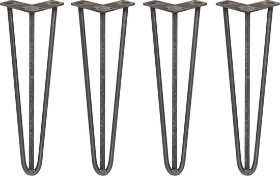 4 x Tafelpoten pinpoten - Lengte: 40.6cm - 3 pin - 12mm – Ruw staal - SkiSki Legs ™ - Retro hairpin