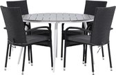 Break tuinmeubelset tafel 120x120cm, 4 stoelen Anna, grijs,zwart.