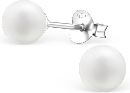 Aramat jewels ® - Zilveren pareloorbellen wit mat 925 zilver 6mm