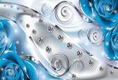 Fotobehang Blue Floral Diamond Abstract Modern | PANORAMIC - 250cm x 104cm | 130g/m2 Vlies