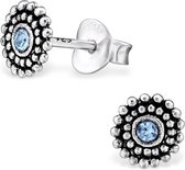 Aramat jewels ® - Zilveren oorbellen zilver geoxideerd kristal licht blauw 6mm