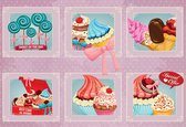Fotobehang Cupcakes Pink Retro | XXXL - 416cm x 254cm | 130g/m2 Vlies