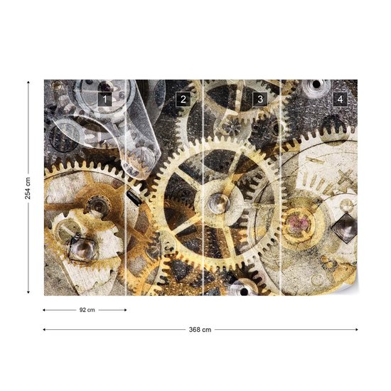 Papier peint Horloge Mécanisme Temps | V8 - 368 cm x 254 cm | Polaire 130gr / m2