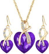 Fashionidea - Mooie goudkleurige ketting met paarse hanger de Glamour Heart Of Gold Set Purple