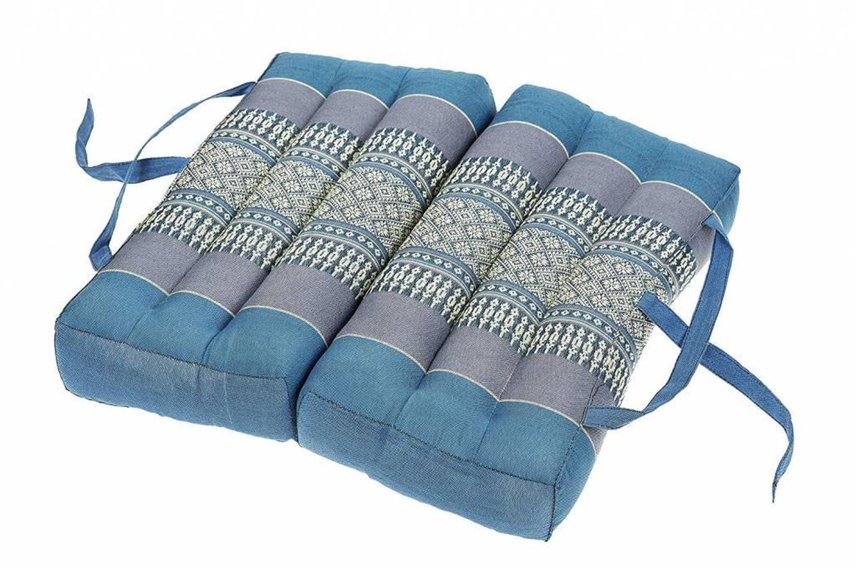 Fine Asianliving Thais Kussen Meditatie Mat Yoga Blok Uitklapbaar 40x40x7cm Kapok Blauw Meditatie Mat Matras