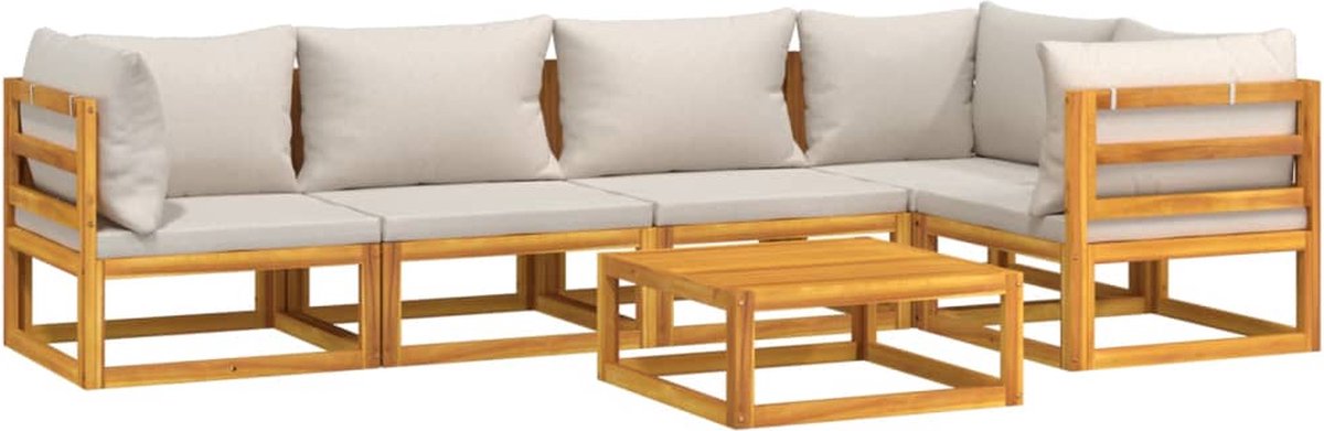 vidaXL 6-delige - Loungeset - met - lichtgrijze - kussens - massief - hout Lichtgrijs