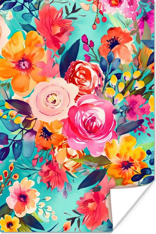 Poster Fleurs - Peinture à l'huile - Coloré - Nature - 120x180 cm XXL