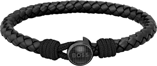 BOSS HBJ1580468M THAD CLASSIC Heren Armband - Leren armband - Sieraad - Leer - Zwart - 7 mm breed - 19 cm lang