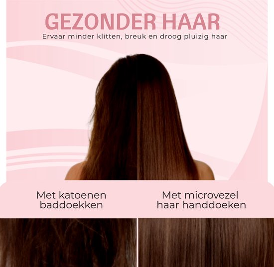 Vergelijking van haar droog gemaakt met een katoenen handdoek (links) en een microvezel handdoek (rechts).