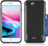 GadgetBay Brushed iPhone 7 Plus 8 Plus TPU kunststof hybride case pasjes slider - Zwart Standaard