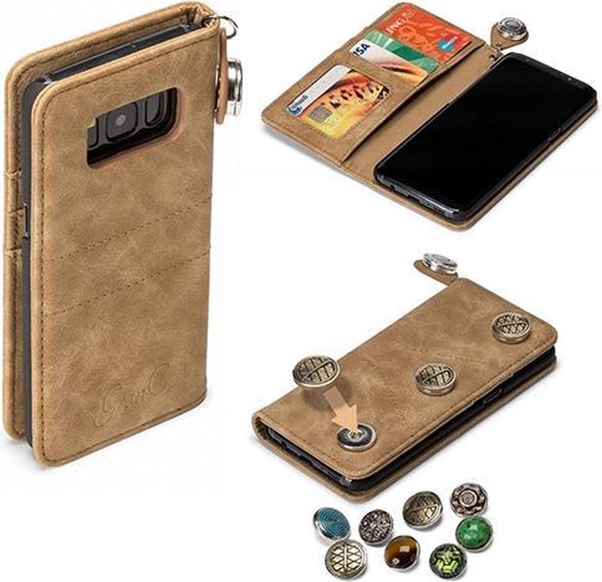 GranC - drukknopen wallet hoes - Geschikt voor Samsung Galaxy S8 - taupe