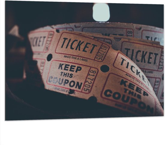 Dibond - Foto van Tickets op Rol - 100x75 cm Foto op Aluminium (Wanddecoratie van metaal)