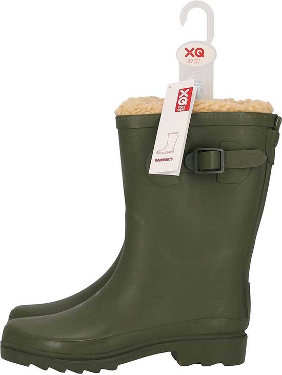 XQ - Bottes de pluie pour femmes Femme - Fausse Fourrure - Kaki - Bottes de pluie pour femmes avec doublure