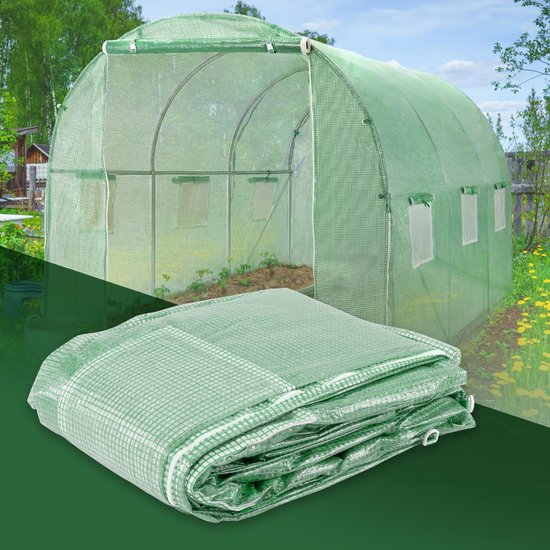 ECD Germany 2x Folie Plantentunnel 300x55x35 cm 3m Transparant/Groen PE-Mesh-folie 135 g/m² met 6 gebogen staaldraden 2mm, Folie Kassatunnel Kas Koud Frame