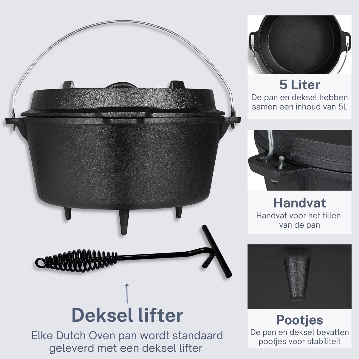 KitchenMonster KitchenMonster Dutch Oven Gietijzeren Kookpan - afbeelding 3