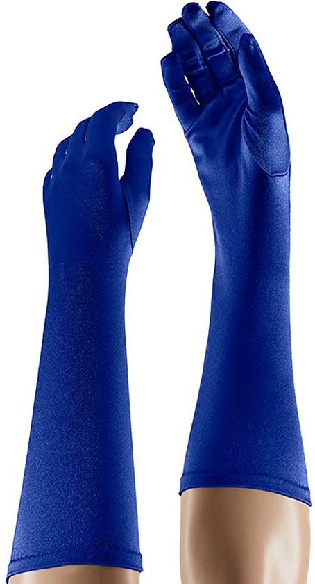 Azuur Blauwe Satijnen Middellange Handschoenen