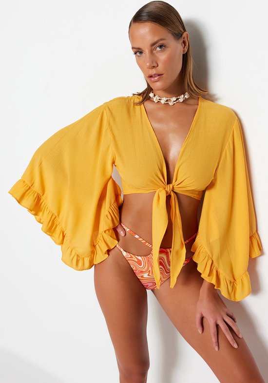 Trendyol Woman Crop Top Bodycon A Maglia, Scollo Tondo, Manica Lunga, Camicetta Donna 100% Poliestere, Taglia S/36 - 2