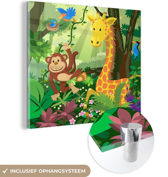 Peinture sur Verre - Tropical - Paysage - Animaux de la Jungle - 50x50 cm - Peintures sur Verre Peintures - Photo sur Glas