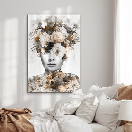 MuchoWow® Peinture sur verre - Femmes - Fleurs - Éclats - 60x90 cm - Peintures sur verre acrylique - Photo sur Glas