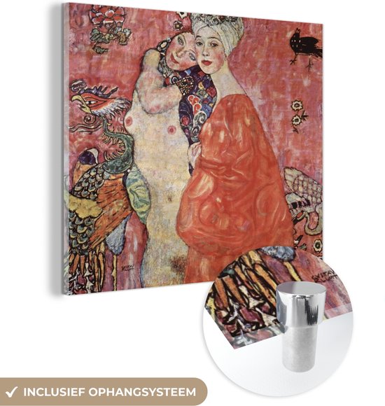 MuchoWow® Glasschilderij 20x20 cm - Schilderij acrylglas - Vriendinnen - schilderij van Gustav Klimt - Foto op glas - Schilderijen