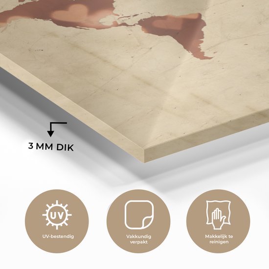 Peinture sur Verre - Carte du Wereldkaart - Amour - Couleurs - 20x20 cm - Peintures sur Verre Peintures - Photo sur Glas