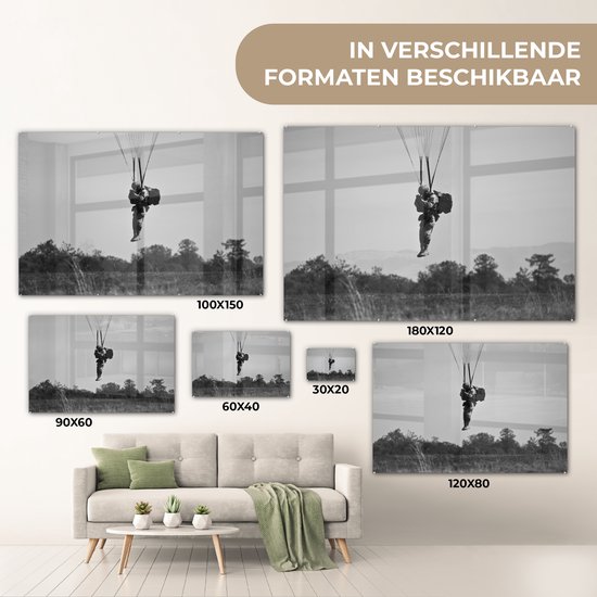 MuchoWow® Peinture sur verre 180x120 cm - Peinture sur verre acrylique - Amérique - Zwart - Wit - Parachute - Photo sur verre - Peintures