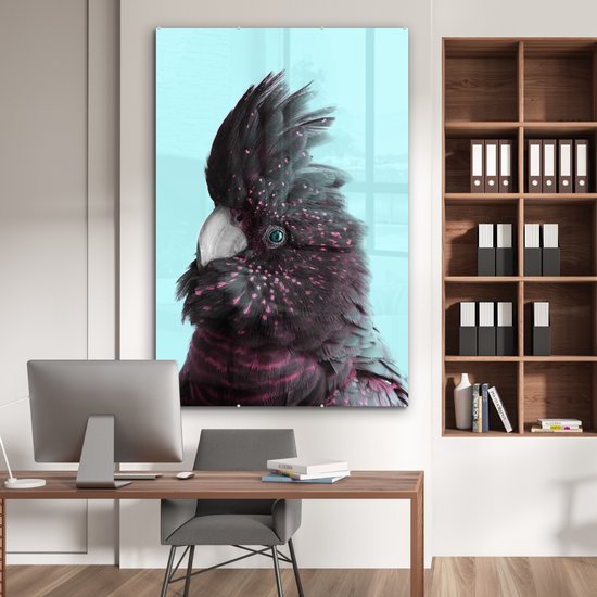 MuchoWow® Peinture sur Verre - Cacatoès - Vogel - Blauw - 100x150 cm - Peintures sur Verre Acrylique - Photo sur Glas