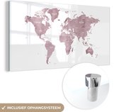MuchoWow® Glasschilderij 120x60 cm - Schilderij acrylglas - Wereldkaart - Roze - Marmer - Foto op glas - Schilderijen