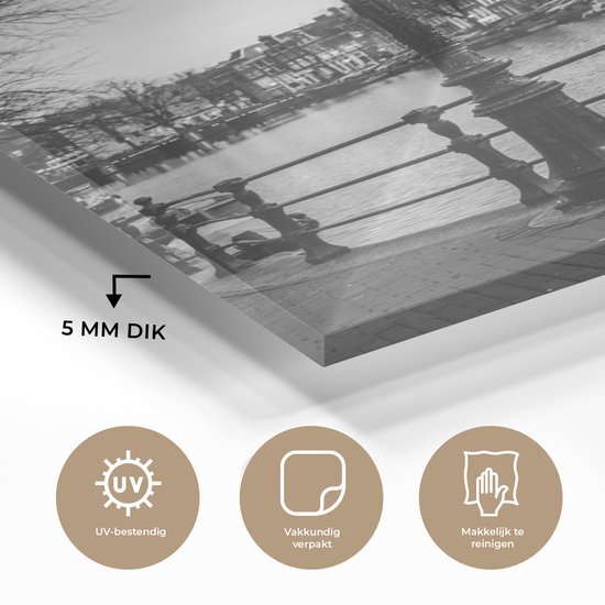 Peinture sur verre - Amsterdam au crépuscule - noir et blanc - 80x120 cm - Peintures Plexiglas