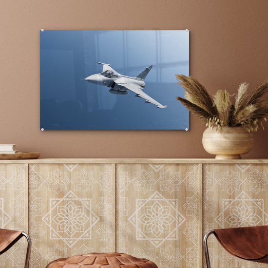 Un avion de chasse blanc dans un ciel bleu Plexiglas 60x40 cm - Tirage photo sur Glas (Décoration murale en plexiglas)