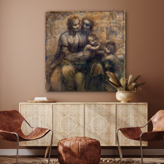 MuchoWow® Peinture sur verre 90x90 cm - Peinture sur verre acrylique - Marie avec l'enfant et sainte Anne - Leonardo de Vinci - Photo sur verre - Peintures
