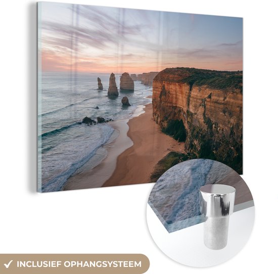 Photo de plage avec falaise en Glas 90x60 cm - Tirage photo sur Glas (décoration murale en plexiglas) / Mer et plage