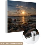 MuchoWow® Glasschilderij 90x90 cm - Schilderij acrylglas - Cyprus - Zon - Zee - Foto op glas - Schilderijen